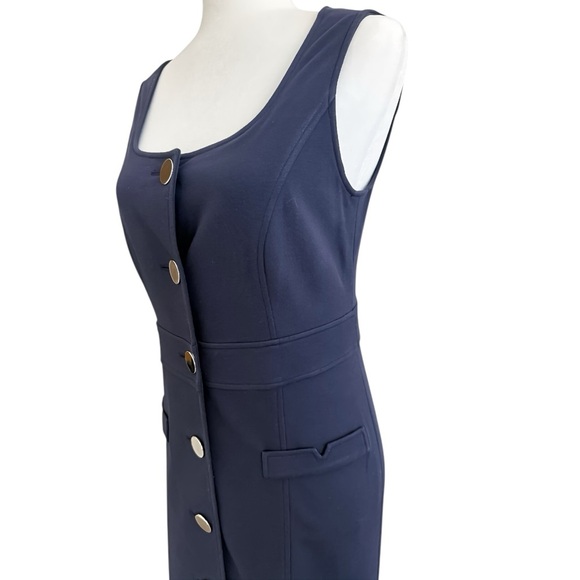 Ann Taylor Navy Blue Sleeveless Silver Button Down Dress Size 2 Straight Fit - Picture 5 of 10